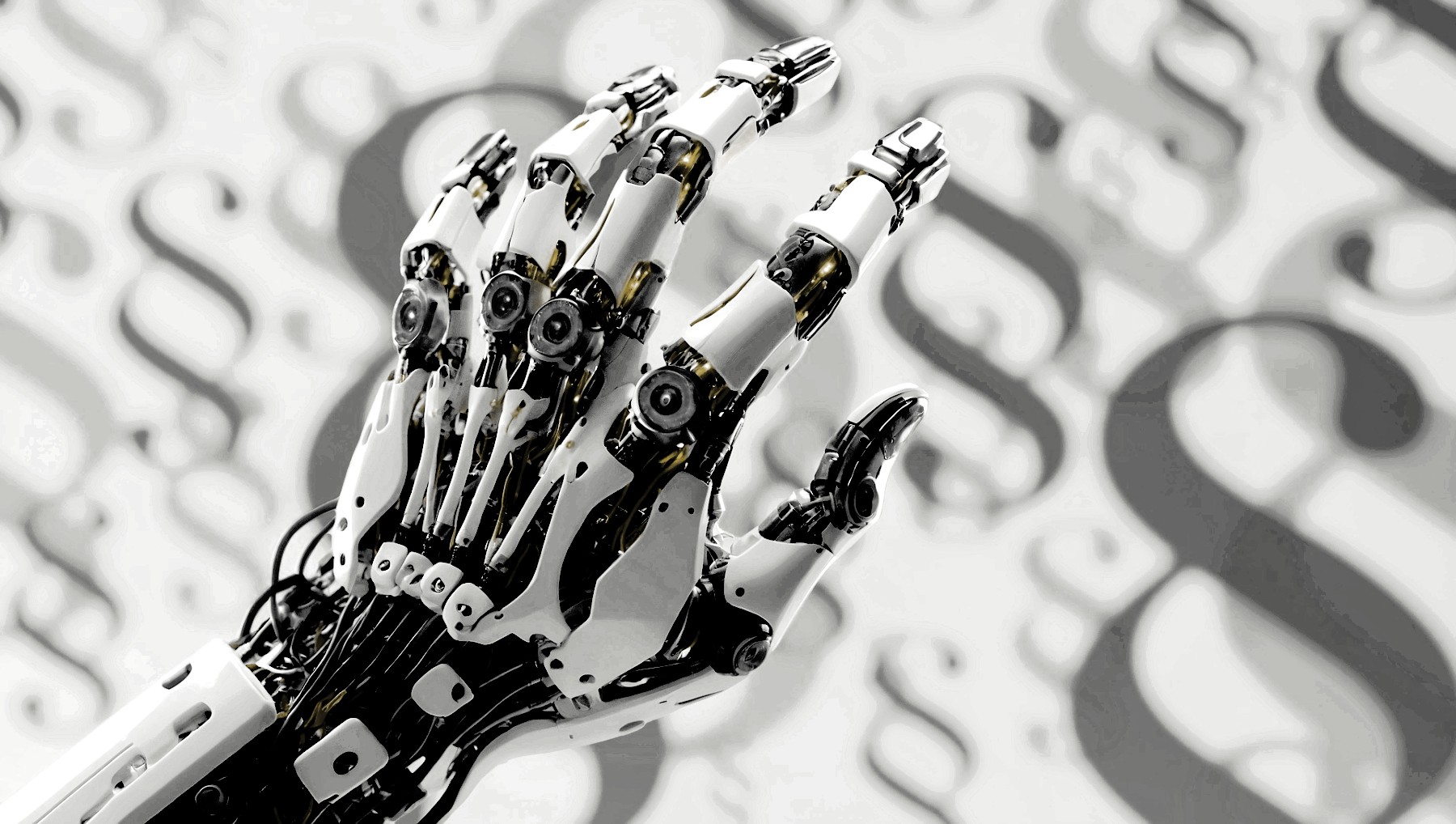 KI im Rechtswesen 2026: Futuristische Roboterhand symbolisiert digitale Revolution bei Justiz und Finanzämtern